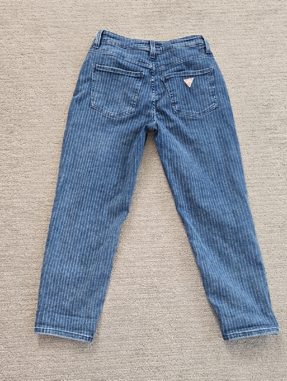 Guess Women's High Rise Blue Pinstripe Straight-Leg Jeans